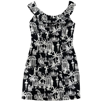 Lilly Pulitzer Dress Women 4 Black White Late Night Toile Novelty Print Vintage