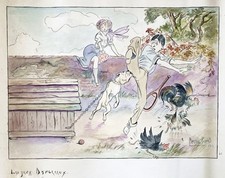 Marcel Picard - tennis player dog dog caricature watercolor drawing 1913