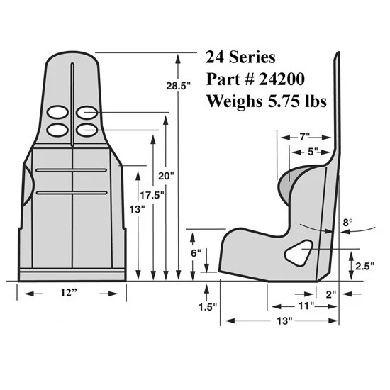 Asiento de carreras Kirkey Junior 24 Series 8 grados reclinable de aluminio, 14 pulgadas de ancho Foto 4 de 4