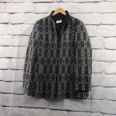 Akris Punto Jacket Womens 10 Black Wool Blend Zip Front Jacquard Knit Lined