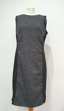 LAURA ASHLEY - Size 14 - Black & Grey Smart Formal Work Shift Dress - Long Zip