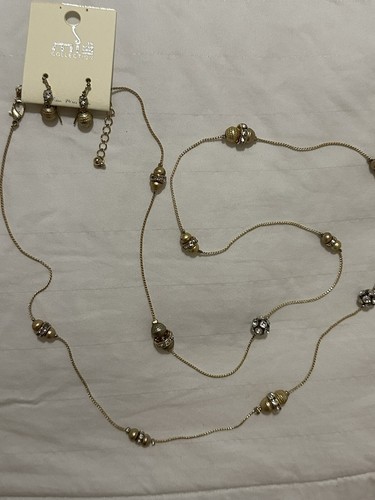 Mia Collection Women's Jewelry Necklace and Earring Set Gold Tone Dangle 36 Inch