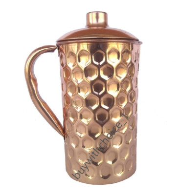 100% Copper Water Pitcher Jug 1.5 Litre Diamond Finish Ayurveda Health Benefits