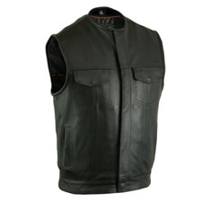 MEN'S CONCEAL SNAP MILLED COWHIDE MOTORCYCLE LEATHER VEST - UMA10