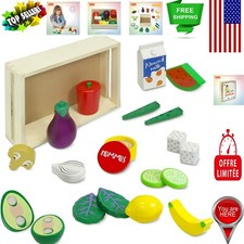 Durable 20-Piece Wooden Toy Food Set with Crate - Perfect for Kids' Role Play