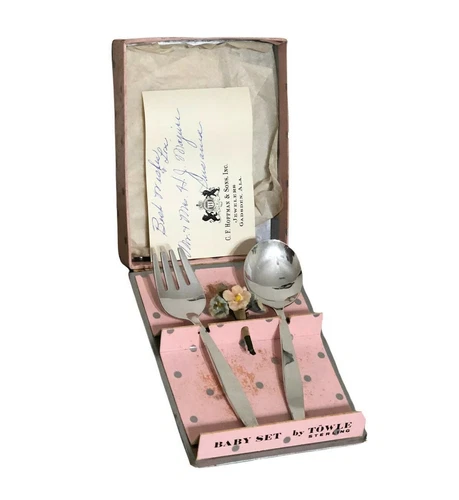 TOWLE Sterling Silver Baby Fork & Spoon Original Box No Monogram