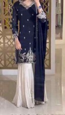 Bollywood Look Fancy Chinnon Silk Palazzo Suit With Dupatta For Wedding Party