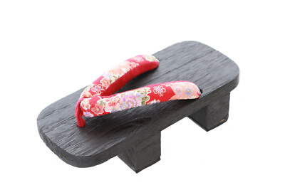 G-36-1 Rot Sakura Blume Geta Holz Zehentrenner Absatz hoch Sandale Tabi Geisha