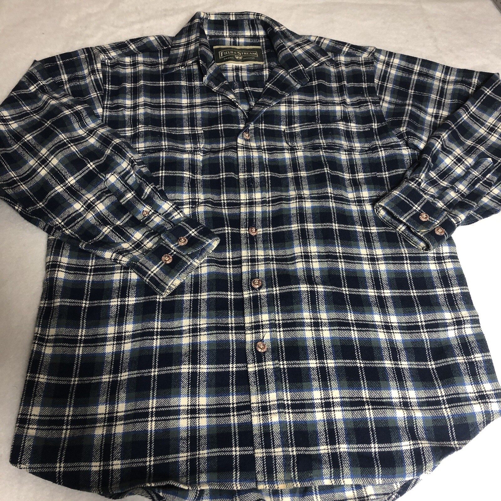 FIELD & STREAM MEN'S XXL BLUE PLAID COTTON FLANNEL SHIRT JACKET eBay