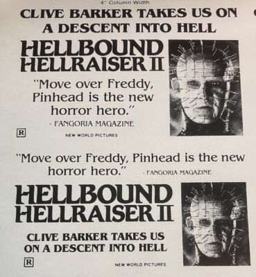 HELLBOUND HELLRAISER 2 Movie Mini Ad Sheet VTG Promo Advertising Poster Horror