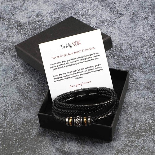 To My Son Love You Forever Leather Braided Bracelet Wristband + Gift Card Mens - Picture 13 of 24