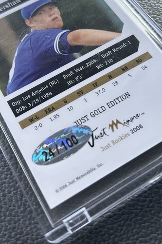 2006 JUST ROOKIES #JR-23 CLAYTON KERSHAW RC GOLD Edition rare Only 100 โ๏ธL๐
ฑ๏ธ๐