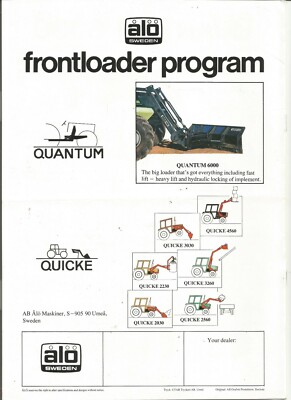Original OE Alo Sweden Quantum Model 6000 Front End Loader Dealer Sales  Brochure | eBay