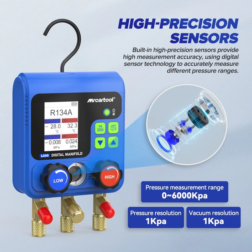 Juego de manómetros digitales HVAC probador de presión de vacío para R134a/R410a/R600A Foto 3 de 4