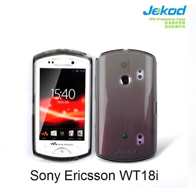 Jekod black TPU gel silicone case cover + screen prot. for Sony Ericsson WT18i