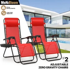 Set of 2 Folding Zero Gravity Chair Outdoor Beach Lounge Recliner w/Holding Tray