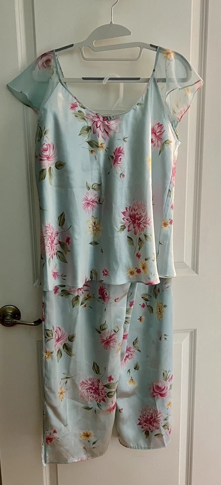 Oscar de la Renta Rosa Etiqueta Floral Pijama Bata Set 3 Piezas Verde Menta Rosa L/XL Foto 2 de 4