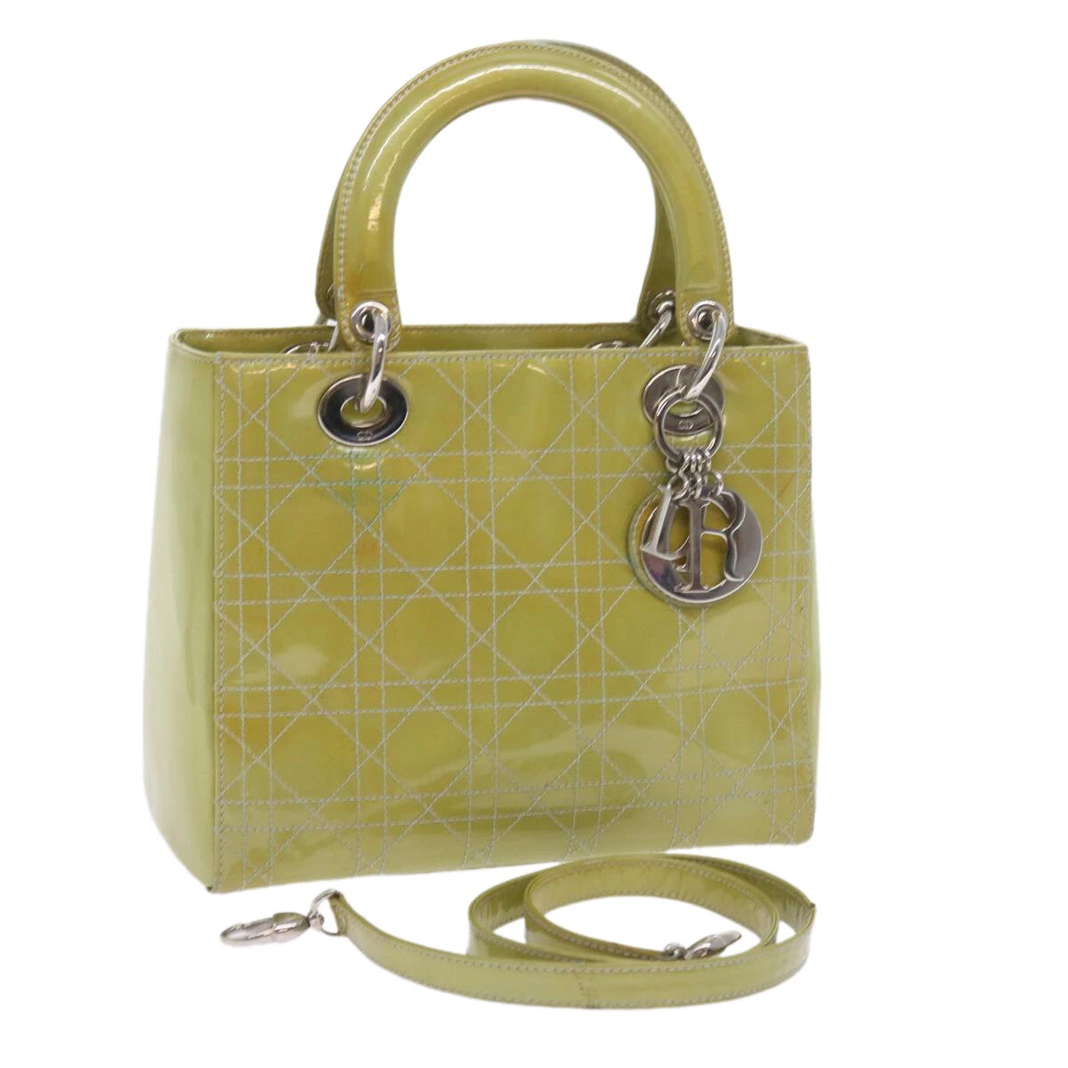 Sac à main Christian Dior Canage cuir verni 2 voies vert authentique bs10107
