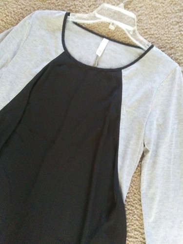NWOT XHILARATION Large Tunic Top Long Sleeve High Low Hem Black Heathered Gray - Picture 2 of 8