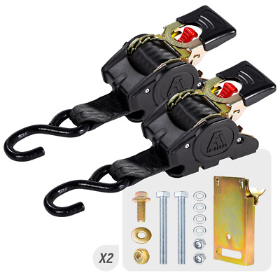 AA-Racks Heavy Duty Retractable Ratchet Straps (2 Pack) - 2 Inch x 9 Ft 3300lbs