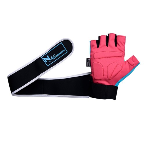 Guantes acolchados para levantamiento de pesas gimnasio entrenamiento fitness correa grande azul/rojo - Imagen 4 de 5