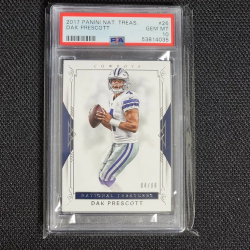 DAK PRESCOTT 2017 PANINI NATIONAL TREASURES 04/99 SECOND YEAR+JSY NUMBER PSA 10
