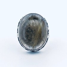 Sterling Silver 925 Chunky Women's Ring with Large Faceted Oval Rutile Quartz