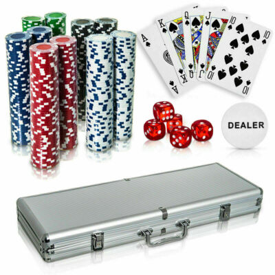 Poker Set - 500 Stück Laser Chips Texas Hold Em Karten Würfel Decks Casino Spiel UK