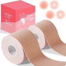 Gisaae 2 Pcs Boob Tape, Boobytape 4 Pcs Reusable Nipple Cover. Color: Beige