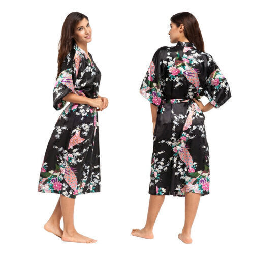 Womens Ladies Kimono Dressing Gown Robes Floral Bridesmaid Bathrobe Sleepwear/ - Picture 18 of 20