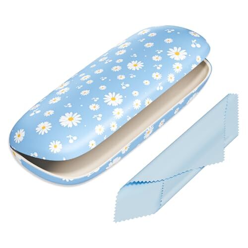 Eyeglasses Case, Hard Shell Protective Case for Glasses, Unisex for Blue Daisy