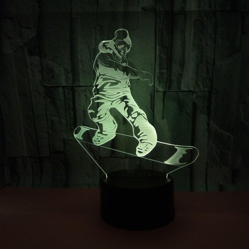 7 Color Changing 3D Snowboarding Night Light LED Desk Lamp Touch Room Decor Gift - Picture 8 of 11