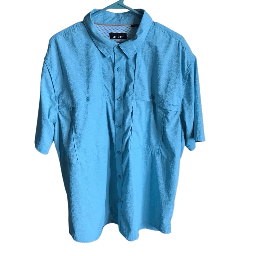 Orvis green button down short sleeve shirt size XL fishing hiking vented (B5)