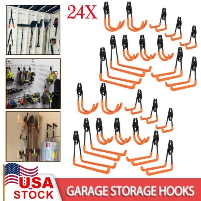 24PC Heavy Duty Metal Steel Wall Mount Garage Storage J Utility Hooks Hanger Kit