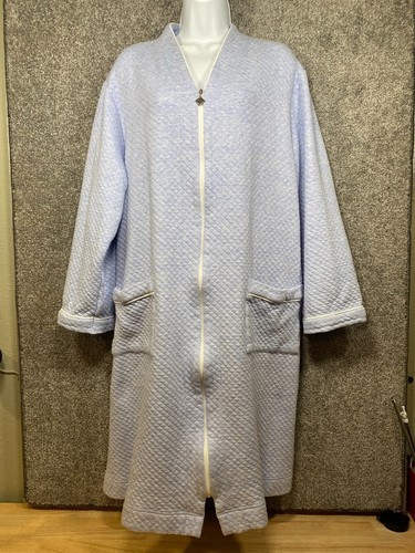 Eileen West Womens L/XL Robe Waltz Quilted Heather Diamond Blue Full Zip Pockets - 第 1/17 張圖片