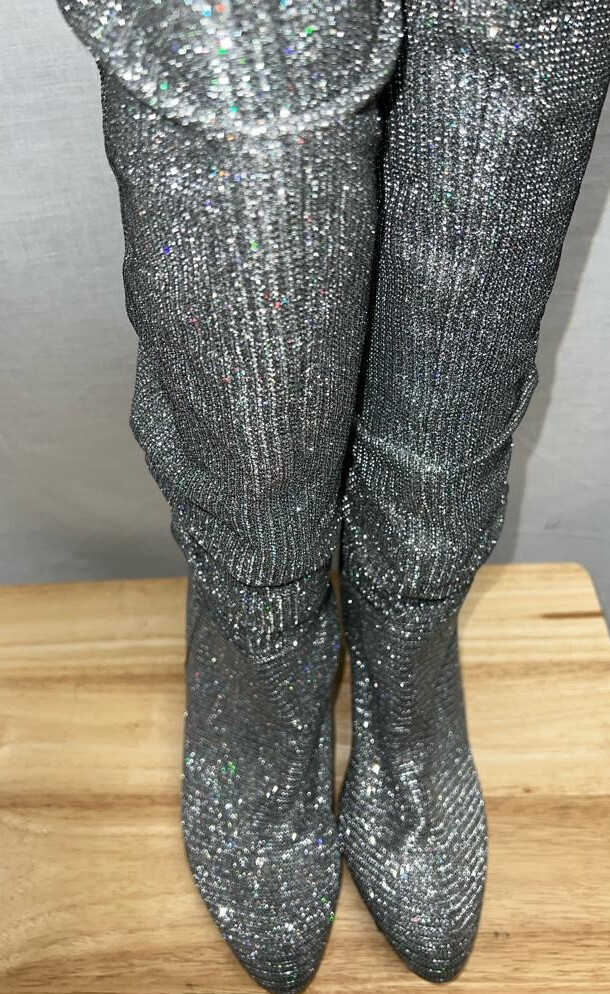 TRUFFLE Womens Silver Glitter Pointy Toe Knee High Boots UK 8 CG S89 eBay