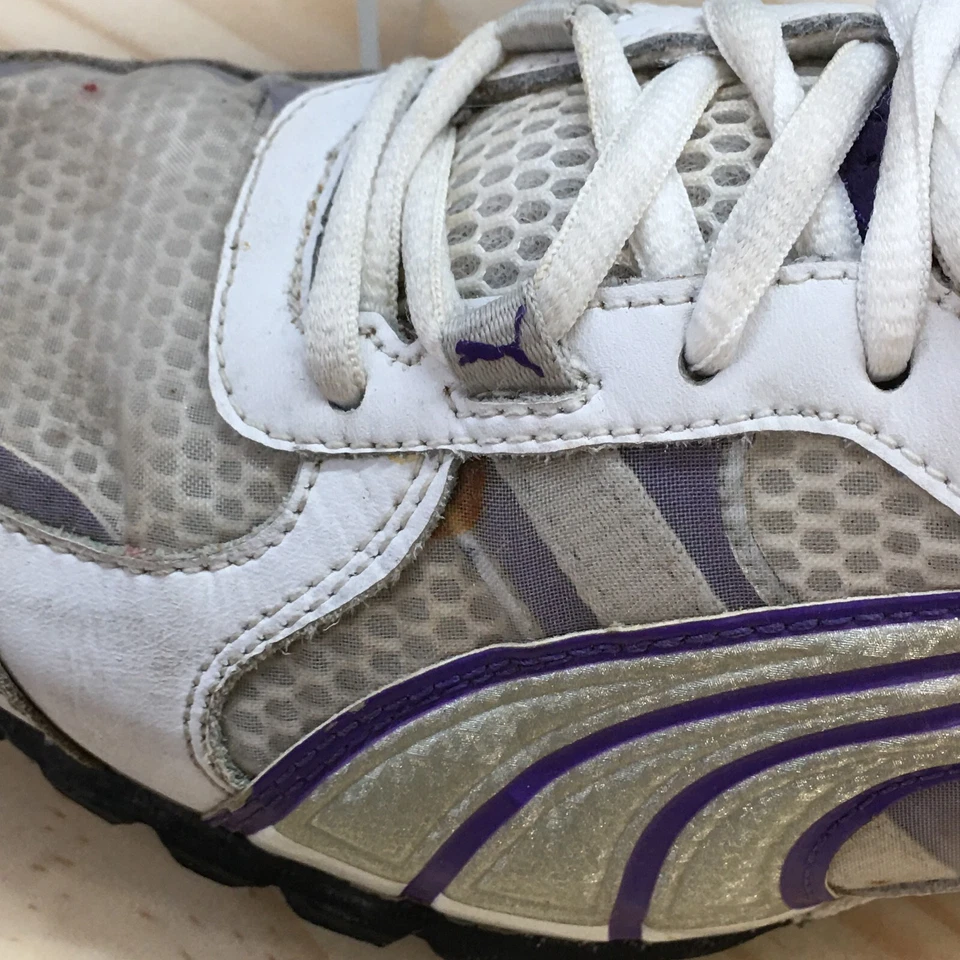 Puma туфли женщин 8 работает кроссовки 18533503 белый фиолетовый кожаный шнурует вверх - Изображение 3 из 4