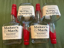4 Maker's Mark Bourbon Whisky 1.75 Liter Empty Clear Glass Liquor Bottles
