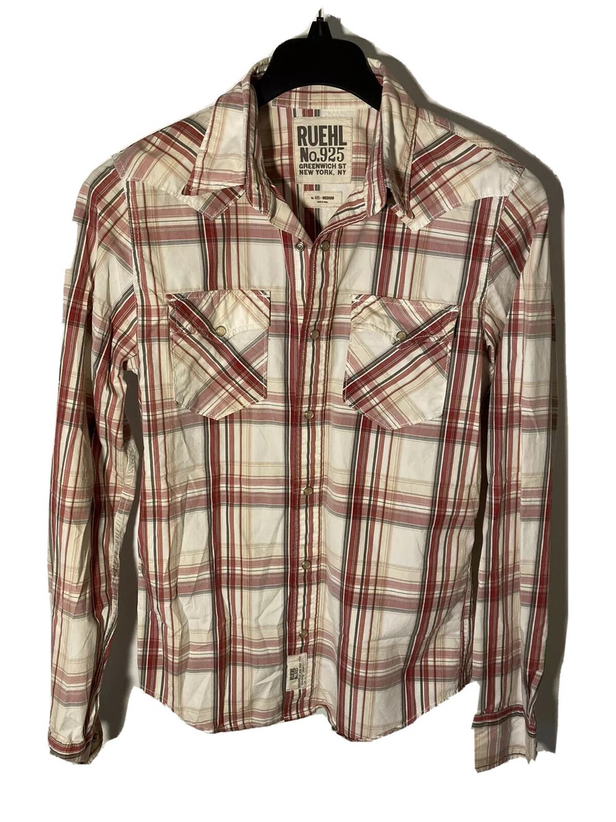 Ruehl No. 925 Mens Size M Western Pearl Snap Shirt Ivory Red Ruehl No. 925 Mens Size M Western Pearl Snap Shirt Ivory Red