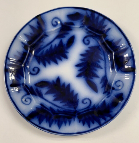 Blue Flow Fern Plate Ceramic VIntage Antique Free Shipping