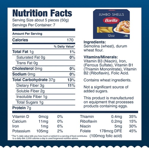 Barilla Jumbo Shells Pasta 12 Ounce Pack of 12 Non GMO Kosher Quality Pasta - Picture 5 of 7