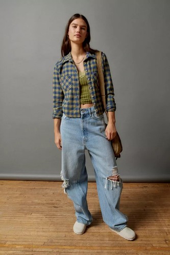 URBAN OUTFITTERS BDG Dakota Cropped Flannel Button-Down Shirt UK XS BNWT RRP £39 - Picture 4 of 10
