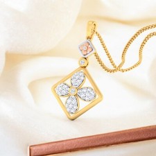 Pave 0.75 Cts F/VS Round Brilliant Cut Natural Diamonds Necklace 14K Yellow Gold