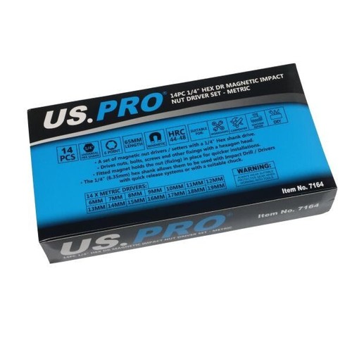 US PRO 14pc 1/4" Hex Dr Magnetic Impact Nut Driver Set Metric 7164 - Picture 4 of 4