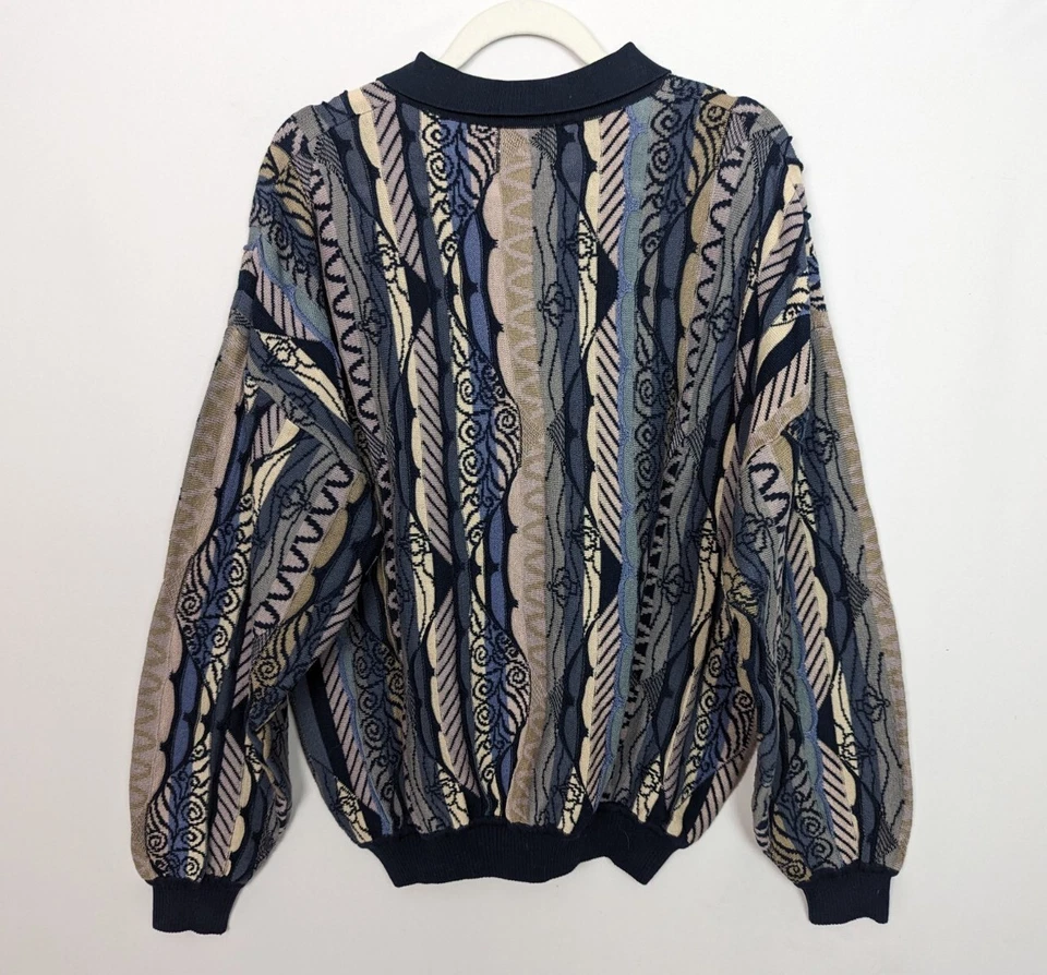 Suéter Jersey Vintage Años 90 St Croix Hombres L Rayas Biggie Cosby Tejido 3D Foto 2 de 4