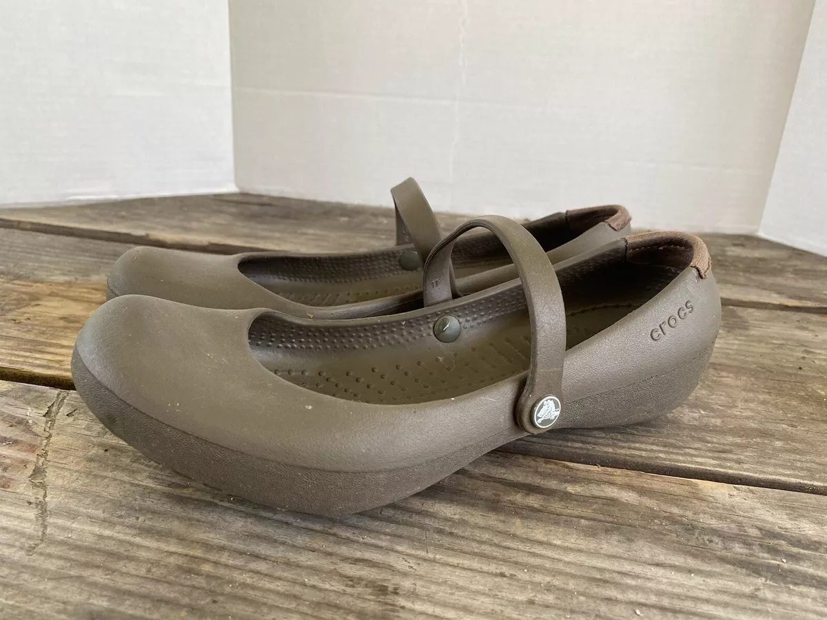 Crocs Alice Women Size 7 Shoes Brown Work Flat Strap Mary Jane