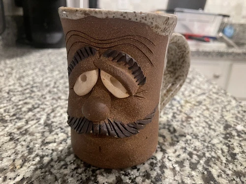 Funny Face 3D Handmade Mug Art Pottery Stoneware Coffee Signed CC