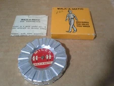 Vintage. Walk-A-Matic Toy Pedometer Round Silver w/box. Beautiful Condition