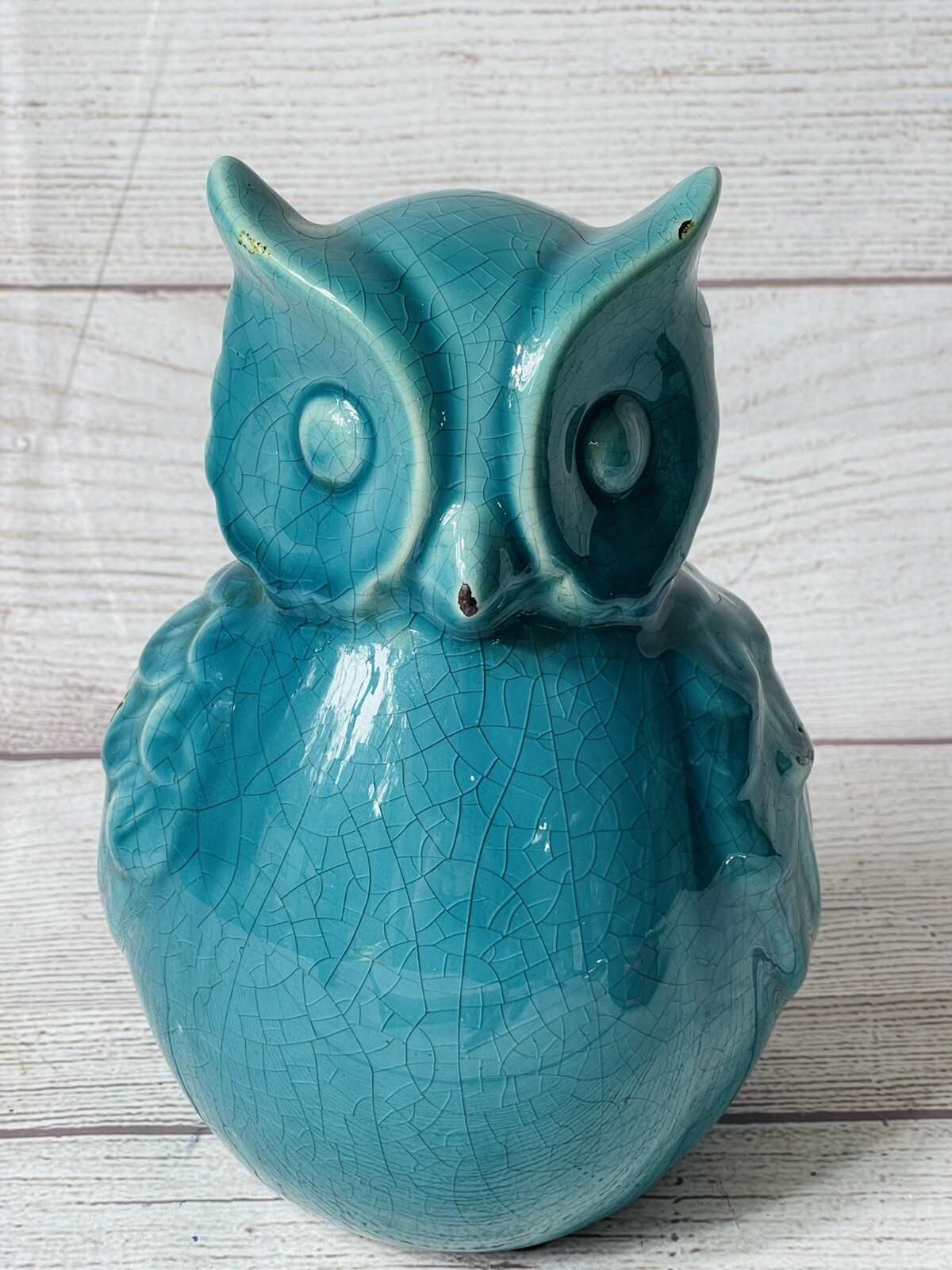 Teal Aged Ceramic Owl Decor Large 9 Inch Tall Vintage Style-image