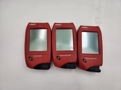 LOT OF 3 HemoCue Glucose 201 DM Analyzer Red AS-IS PARTS ONLY BROKEN